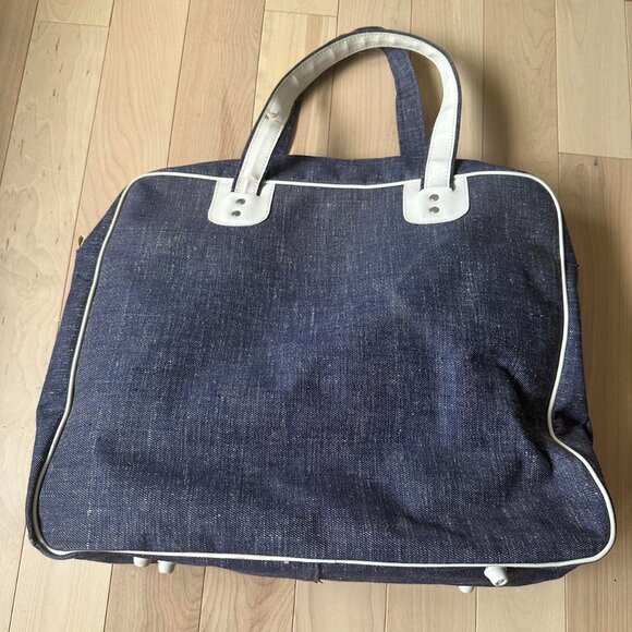 Vintage Tennis Tote – Denim White Vinyl with Racket Pocket - Picture 5 of 7